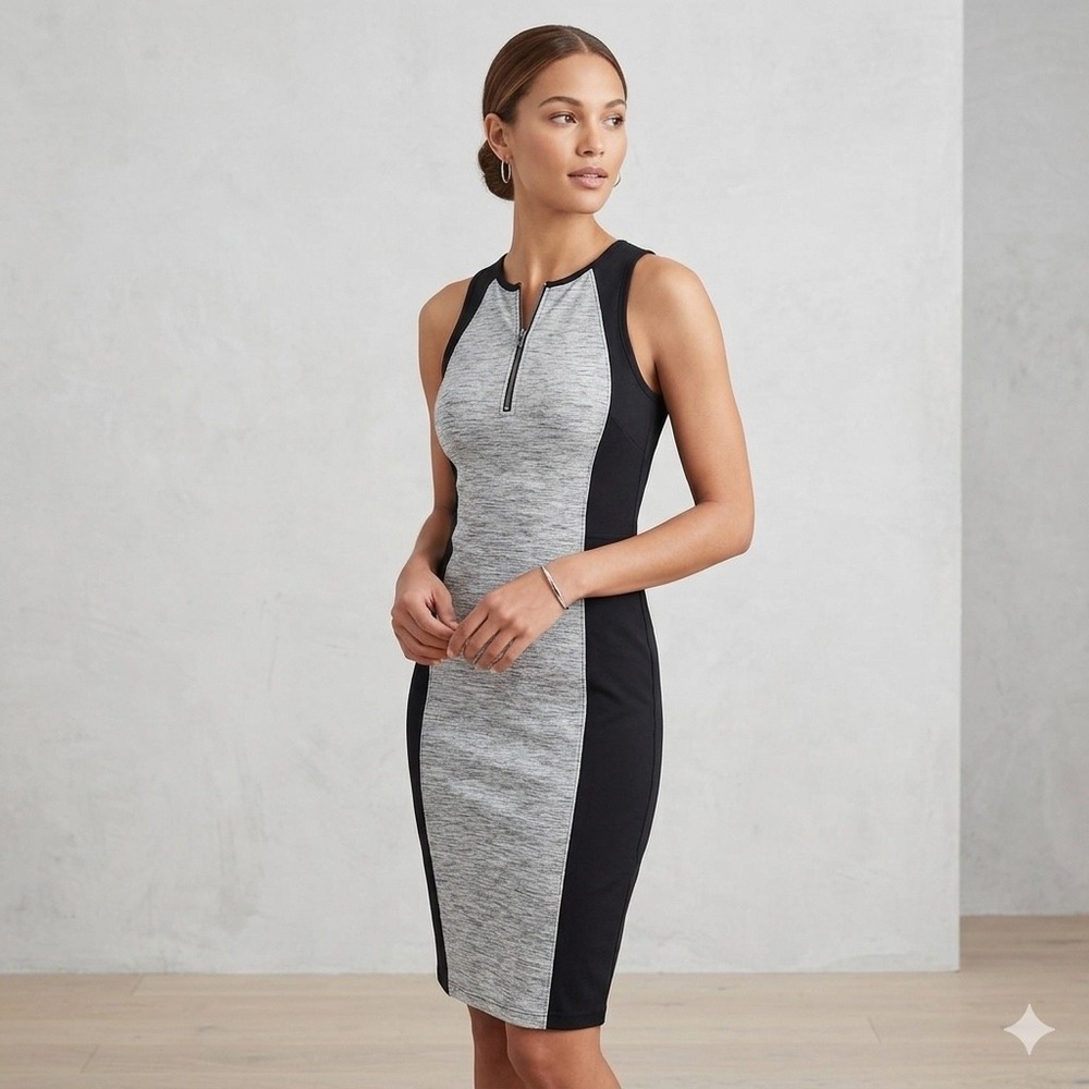 Athleta Womens Size XS Fuse Colorblock Sheath Dress Gray Black Sporty Bodycon